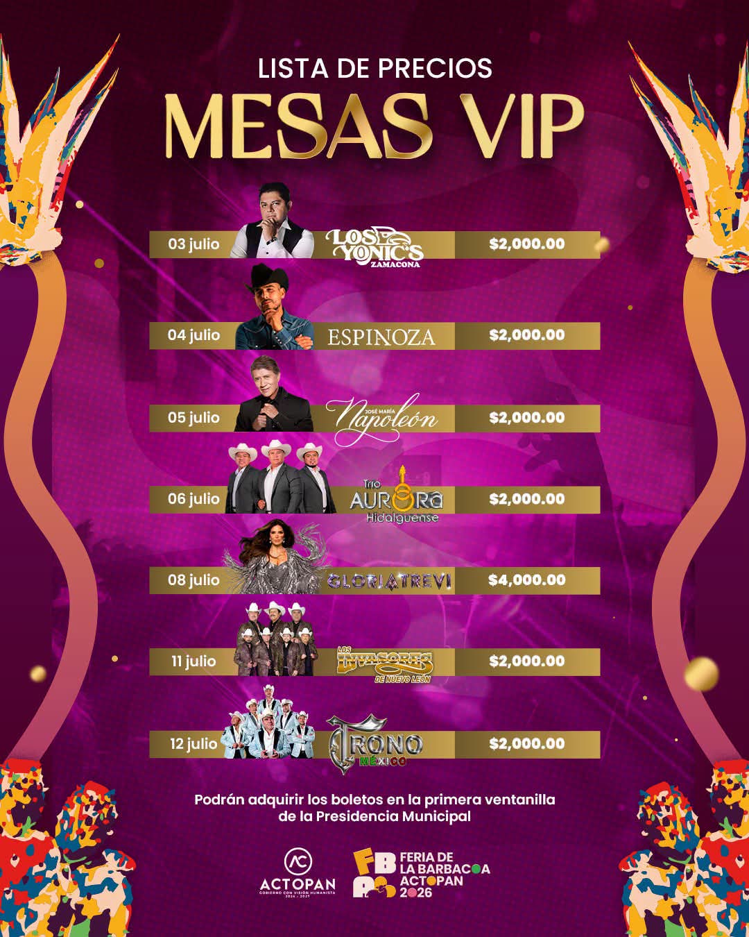 ¡Venta de Mesas VIP!