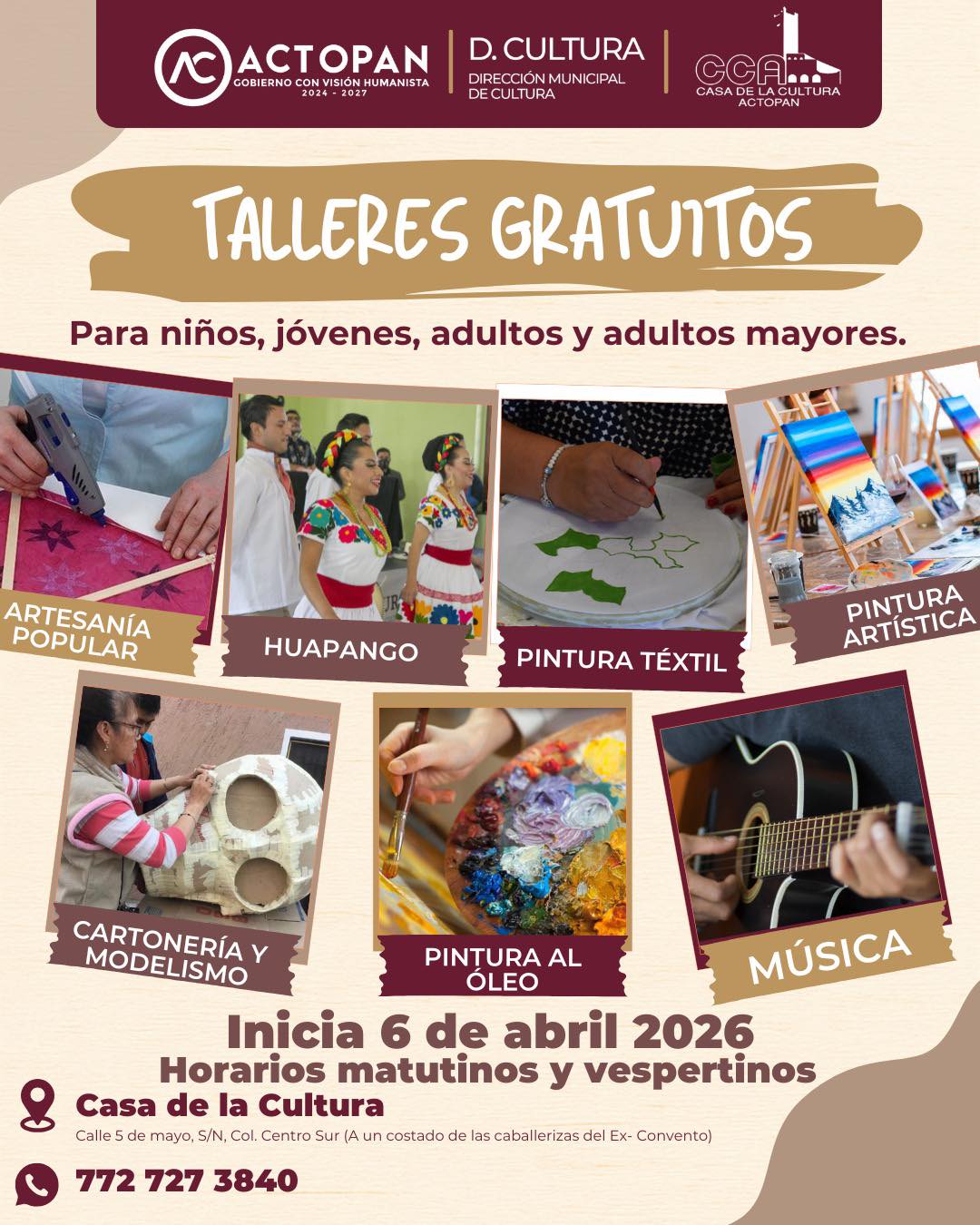 Talleres gratuitos en la Casa de la Cultura de Actopan