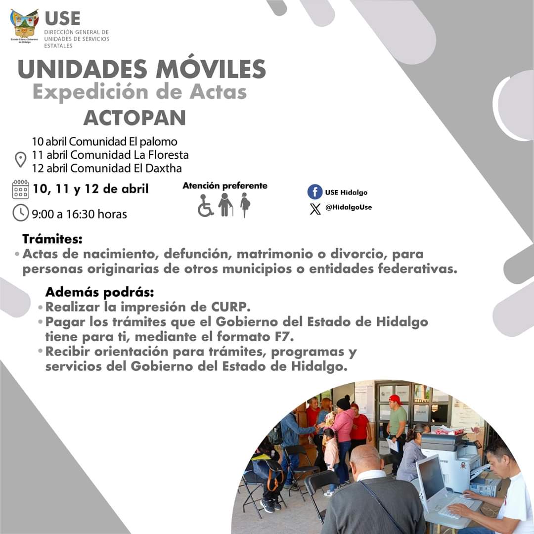 SE EXPEDIRÁN ACTAS DE REGISTRO DEL ESTADO FAMILIAR ESTATALES Y FORÁNEAS EN ACTOPAN